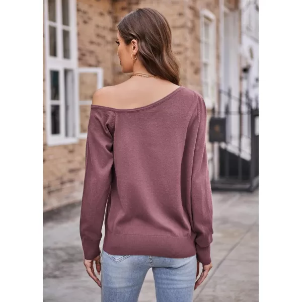 GRACE KARIN Womens Off Shoulder Sweater Long Sleeve Loose Pullover Knit Jumper Tunic TopsGray Purple