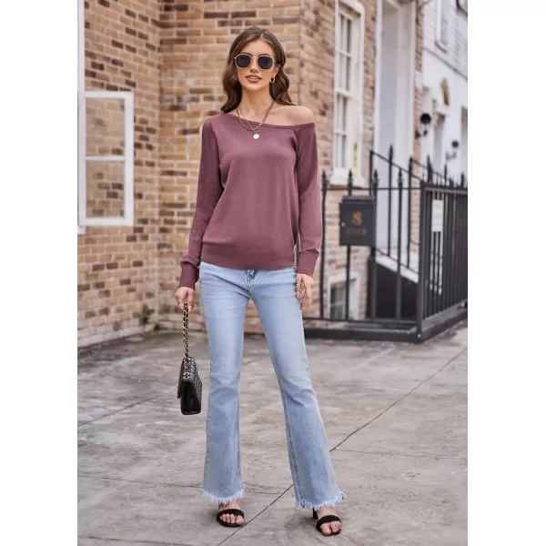 GRACE KARIN Womens Off Shoulder Sweater Long Sleeve Loose Pullover Knit Jumper Tunic TopsGray Purple