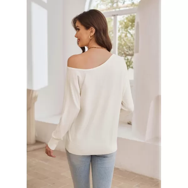 GRACE KARIN Womens Off Shoulder Sweater Long Sleeve Loose Pullover Knit Jumper Tunic TopsWhite