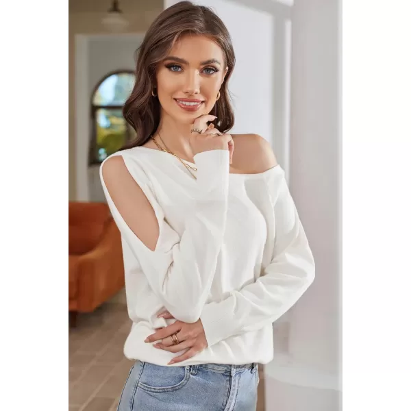 GRACE KARIN Womens Off Shoulder Sweater Long Sleeve Loose Pullover Knit Jumper Tunic TopsWhite