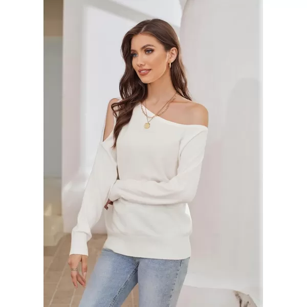 GRACE KARIN Womens Off Shoulder Sweater Long Sleeve Loose Pullover Knit Jumper Tunic TopsWhite