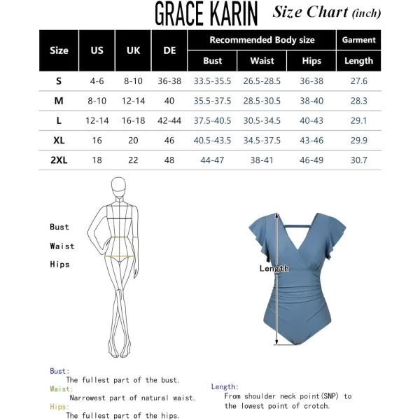 GRACE KARIN Womens One Piece Swimsuit Tummy Control Swimsuits V Neck Wrap Bathing Suits Ruched Ruffle SwimwearRoyal Blue