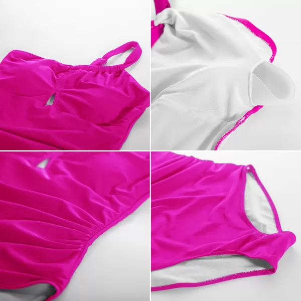 GRACE KARIN Womens One Piece Swimsuits One Shoulder Tummy Control Bathing Suit Slimming Ruched Keyhole SwimwearRose Purple
