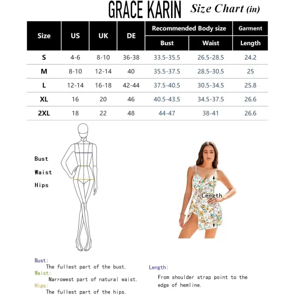 GRACE KARIN Womens One Piece Swimsuits Tummy Control V Neck Twist Knot Tropical Skirted SwimdressBlack amp Blue