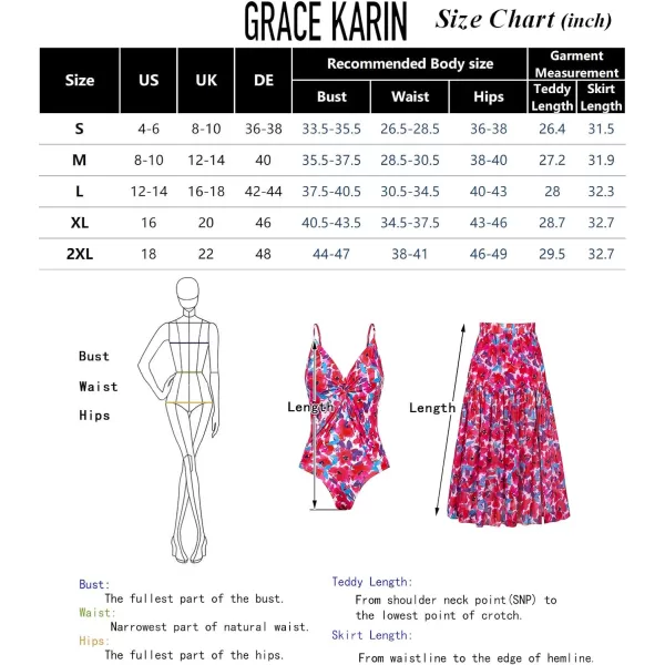 GRACE KARIN Womens One Piece Swimsuits with Cover Up Skirt Tummy Control V Neck Bathing SuitsBlue Floral