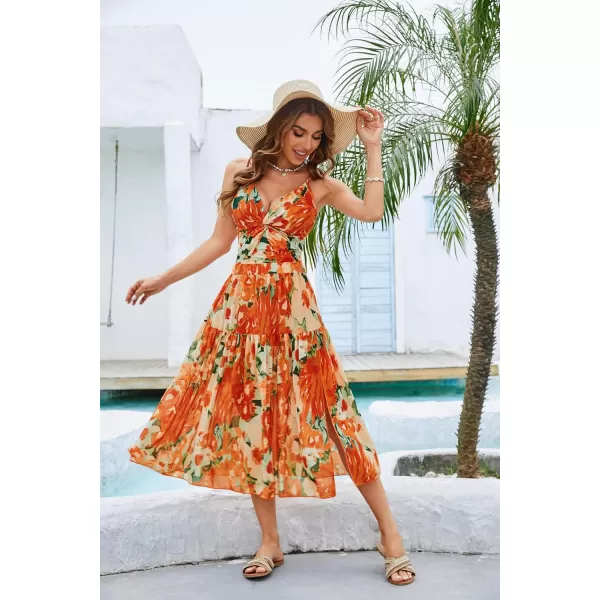 GRACE KARIN Womens One Piece Swimsuits with Cover Up Skirt Tummy Control V Neck Bathing SuitsOrange Floral