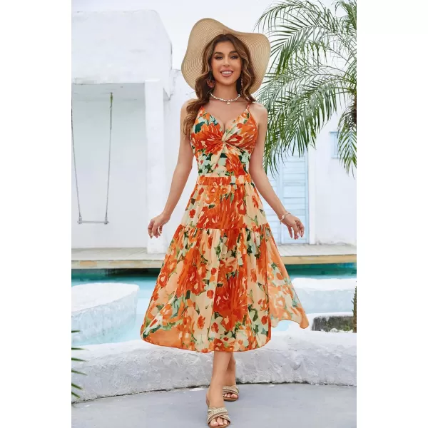 GRACE KARIN Womens One Piece Swimsuits with Cover Up Skirt Tummy Control V Neck Bathing SuitsOrange Floral