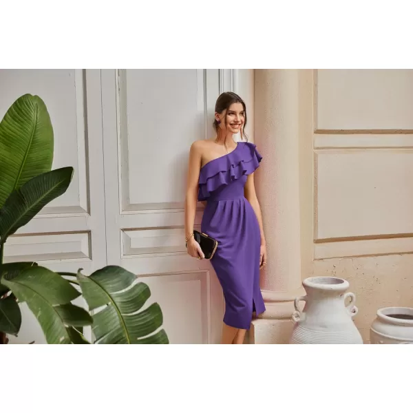 GRACE KARIN Womens One Shoulder Cocktail Dress Sleeveless Sexy Ruched Bodycon Layered Ruffle Slit Party Midi DressesPurple