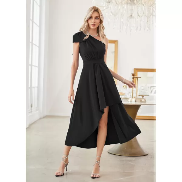 GRACE KARIN Womens One Shoulder Long Formal Dresses Sleeveless High Low Elegant Cocktail Wedding Guest Slit Maxi DressBlack