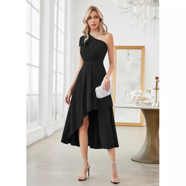 GRACE KARIN Womens One Shoulder Long Formal Dresses Sleeveless High Low Elegant Cocktail Wedding Guest Slit Maxi DressBlack