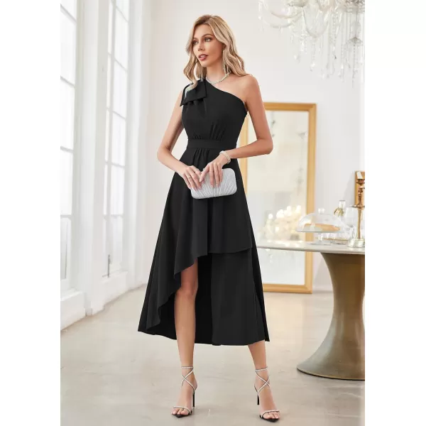 GRACE KARIN Womens One Shoulder Long Formal Dresses Sleeveless High Low Elegant Cocktail Wedding Guest Slit Maxi DressBlack