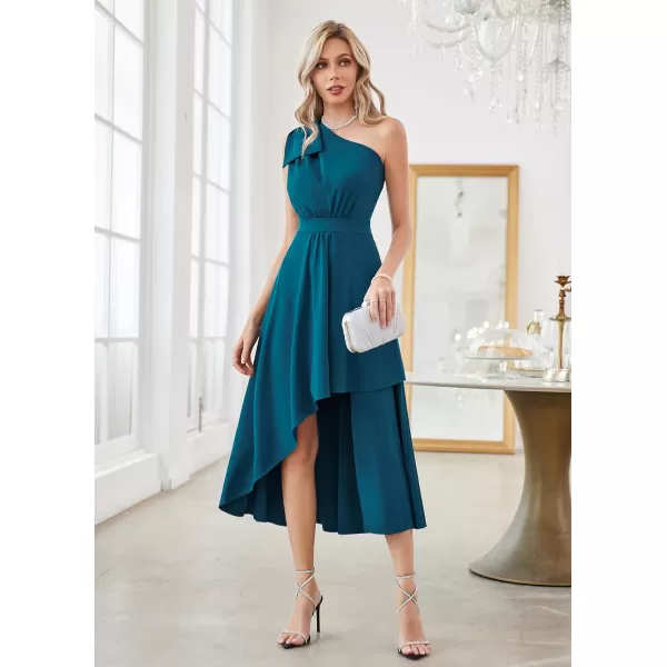 GRACE KARIN Womens One Shoulder Long Formal Dresses Sleeveless High Low Elegant Cocktail Wedding Guest Slit Maxi DressBlue Green