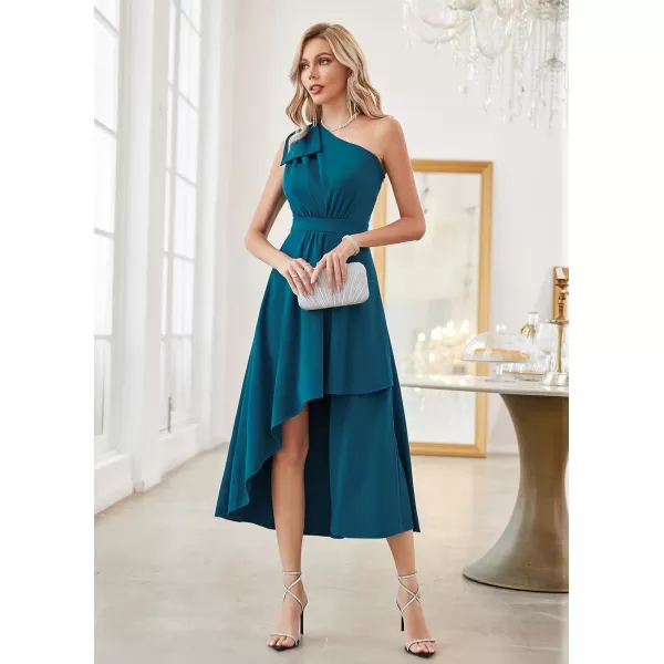 GRACE KARIN Womens One Shoulder Long Formal Dresses Sleeveless High Low Elegant Cocktail Wedding Guest Slit Maxi DressBlue Green