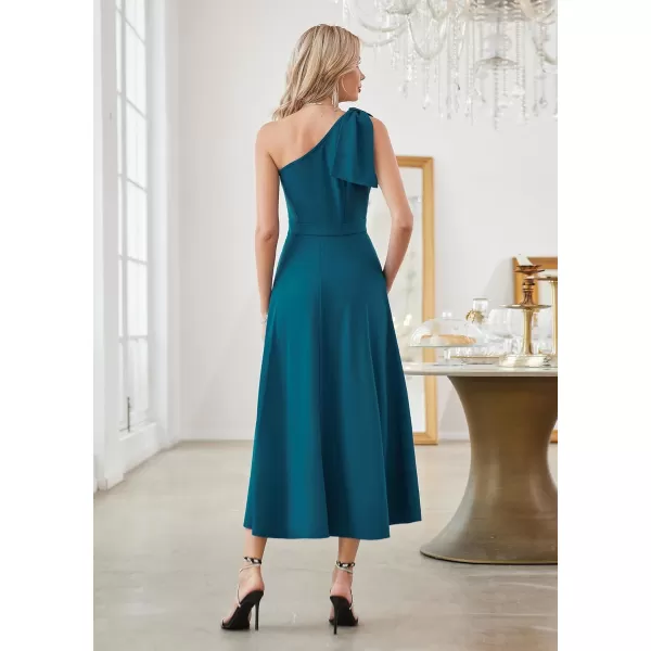 GRACE KARIN Womens One Shoulder Long Formal Dresses Sleeveless High Low Elegant Cocktail Wedding Guest Slit Maxi DressBlue Green