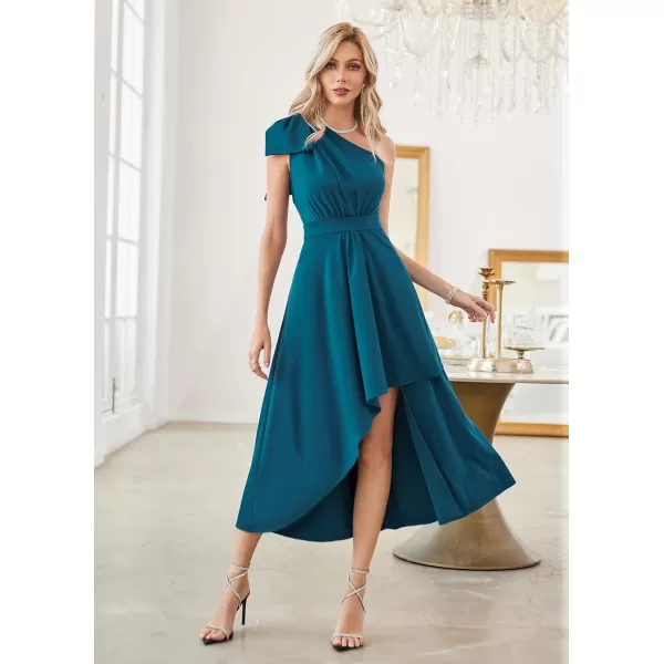 GRACE KARIN Womens One Shoulder Long Formal Dresses Sleeveless High Low Elegant Cocktail Wedding Guest Slit Maxi DressBlue Green