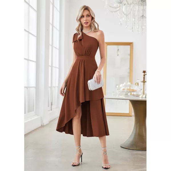 GRACE KARIN Womens One Shoulder Long Formal Dresses Sleeveless High Low Elegant Cocktail Wedding Guest Slit Maxi DressBrown