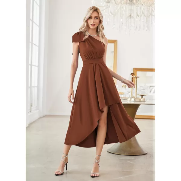 GRACE KARIN Womens One Shoulder Long Formal Dresses Sleeveless High Low Elegant Cocktail Wedding Guest Slit Maxi DressBrown