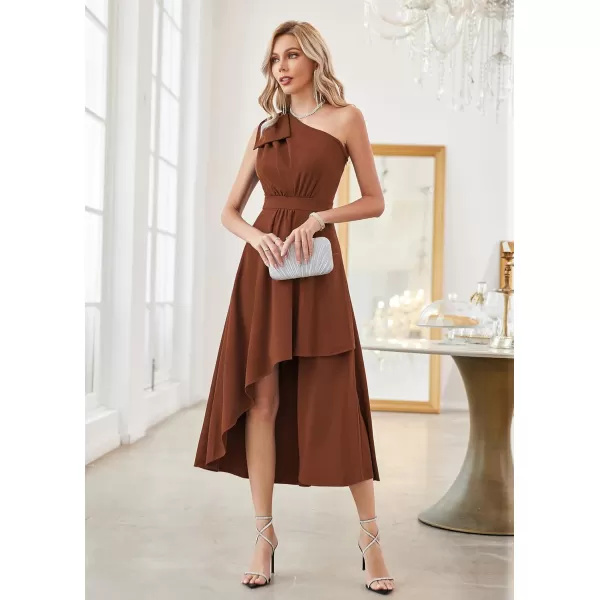 GRACE KARIN Womens One Shoulder Long Formal Dresses Sleeveless High Low Elegant Cocktail Wedding Guest Slit Maxi DressBrown