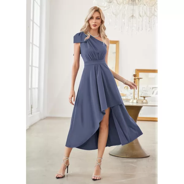 GRACE KARIN Womens One Shoulder Long Formal Dresses Sleeveless High Low Elegant Cocktail Wedding Guest Slit Maxi DressGray Blue