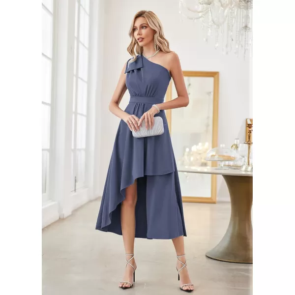 GRACE KARIN Womens One Shoulder Long Formal Dresses Sleeveless High Low Elegant Cocktail Wedding Guest Slit Maxi DressGray Blue