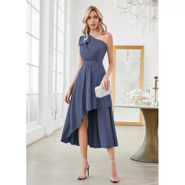 GRACE KARIN Womens One Shoulder Long Formal Dresses Sleeveless High Low Elegant Cocktail Wedding Guest Slit Maxi DressGray Blue