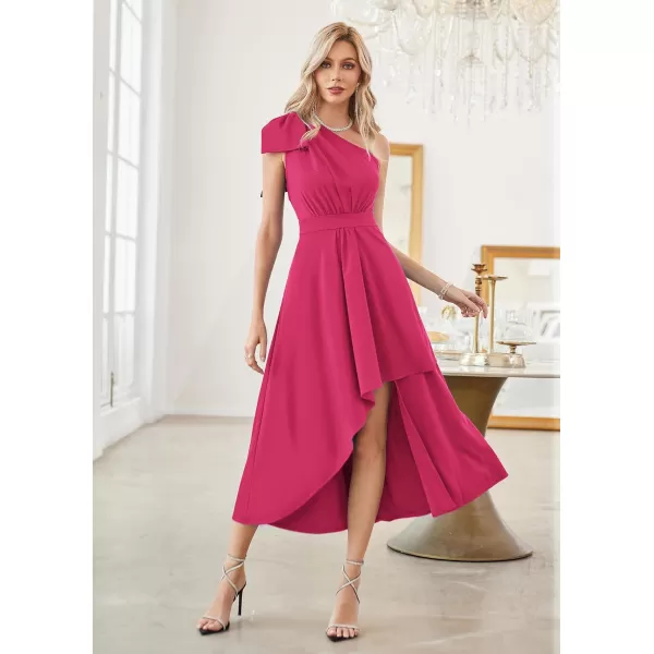 GRACE KARIN Womens One Shoulder Long Formal Dresses Sleeveless High Low Elegant Cocktail Wedding Guest Slit Maxi DressRose Purple