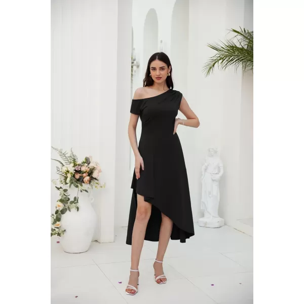 GRACE KARIN Womens One Shoulder Party Dress High Low Hem Maxi A Line DressBlack