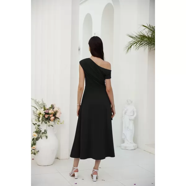 GRACE KARIN Womens One Shoulder Party Dress High Low Hem Maxi A Line DressBlack