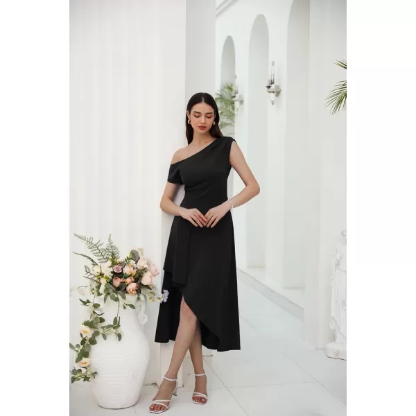 GRACE KARIN Womens One Shoulder Party Dress High Low Hem Maxi A Line DressBlack