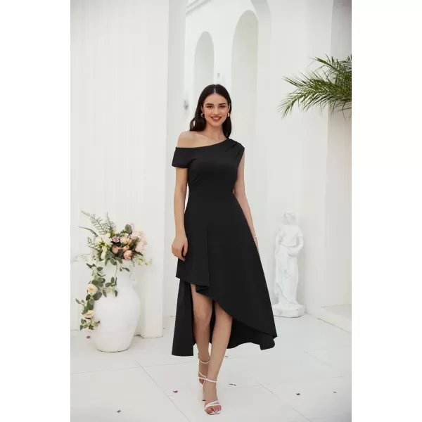 GRACE KARIN Womens One Shoulder Party Dress High Low Hem Maxi A Line DressBlack