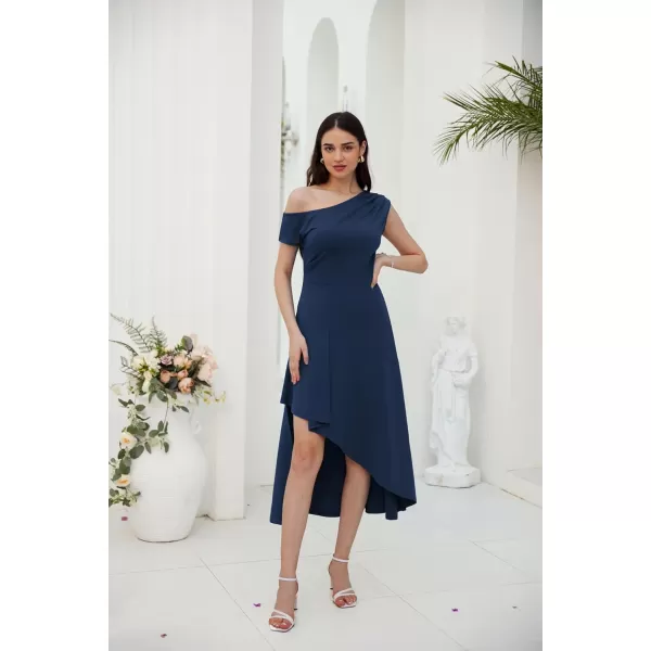 GRACE KARIN Womens One Shoulder Party Dress High Low Hem Maxi A Line DressDark Blue