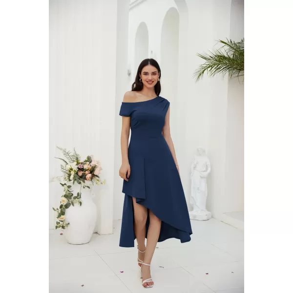 GRACE KARIN Womens One Shoulder Party Dress High Low Hem Maxi A Line DressDark Blue