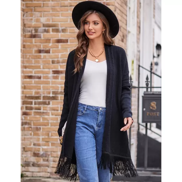 GRACE KARIN Womens Open Front Cardigan Sweater Long Sweater Cardigan with TasselBlack