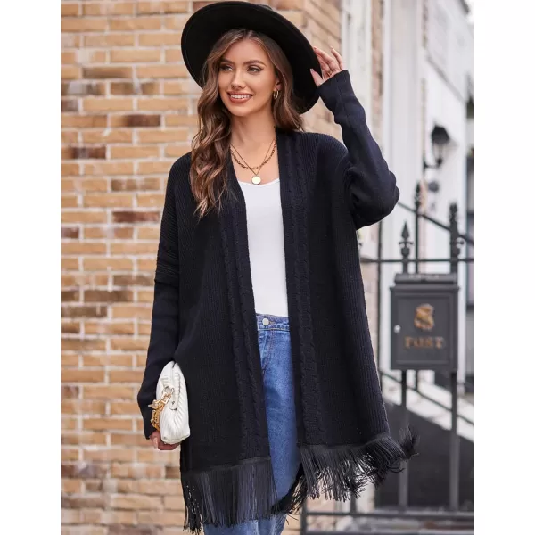 GRACE KARIN Womens Open Front Cardigan Sweater Long Sweater Cardigan with TasselBlack