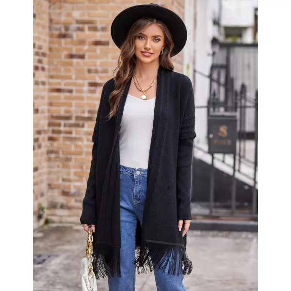 GRACE KARIN Womens Open Front Cardigan Sweater Long Sweater Cardigan with TasselBlack