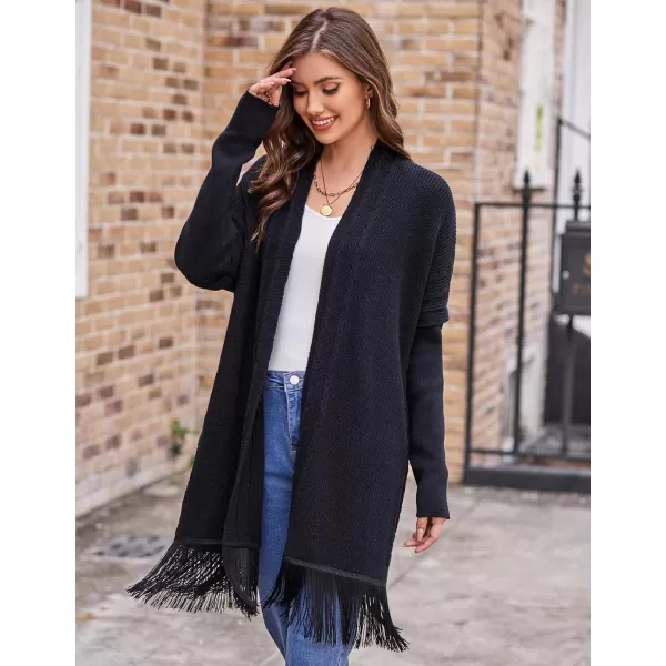 GRACE KARIN Womens Open Front Cardigan Sweater Long Sweater Cardigan with TasselBlack