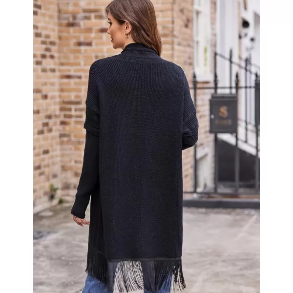 GRACE KARIN Womens Open Front Cardigan Sweater Long Sweater Cardigan with TasselBlack