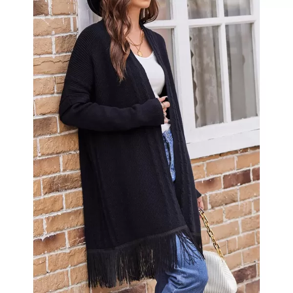 GRACE KARIN Womens Open Front Cardigan Sweater Long Sweater Cardigan with TasselBlack