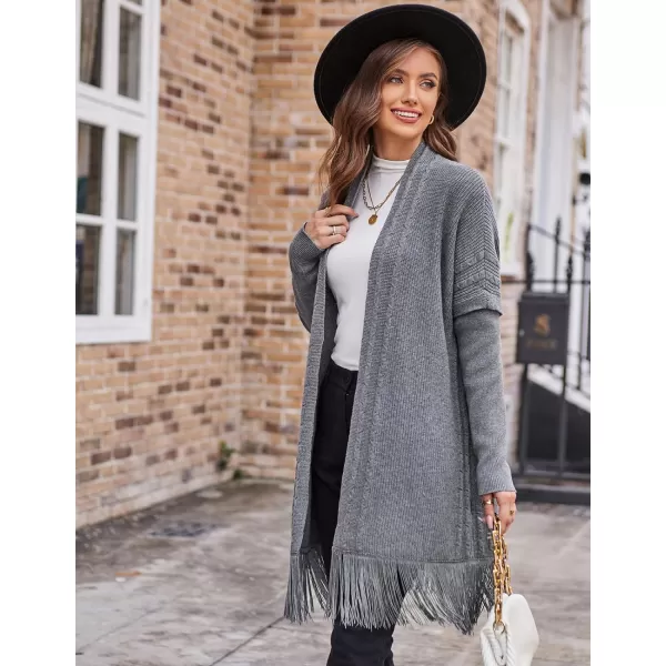 GRACE KARIN Womens Open Front Cardigan Sweater Long Sweater Cardigan with TasselGrey
