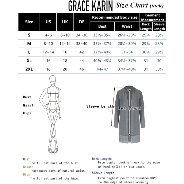 GRACE KARIN Womens Open Front Cardigan Sweater Long Sweater Cardigan with TasselGrey