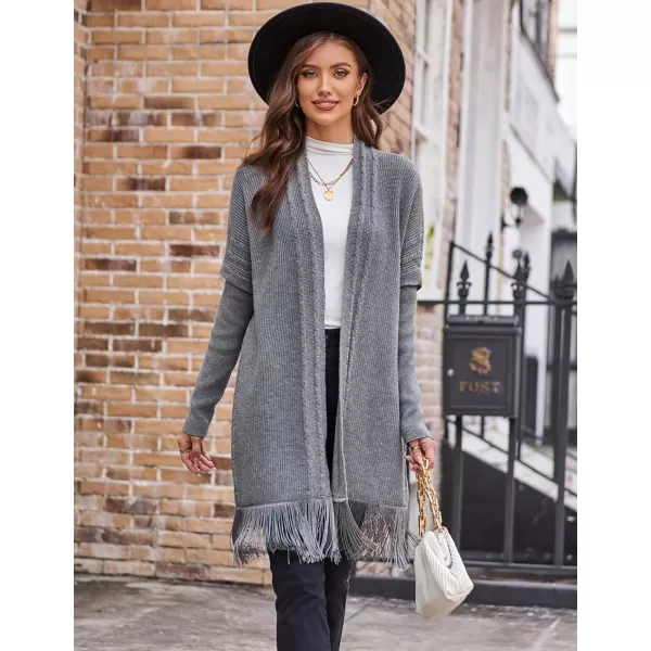 GRACE KARIN Womens Open Front Cardigan Sweater Long Sweater Cardigan with TasselGrey