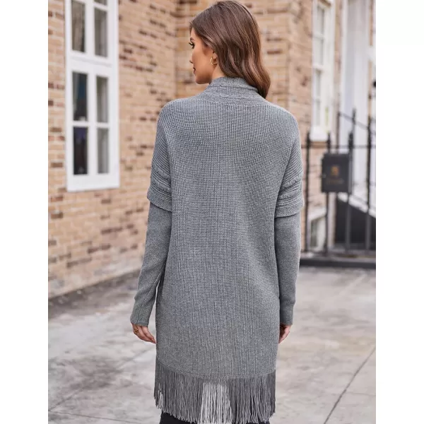 GRACE KARIN Womens Open Front Cardigan Sweater Long Sweater Cardigan with TasselGrey