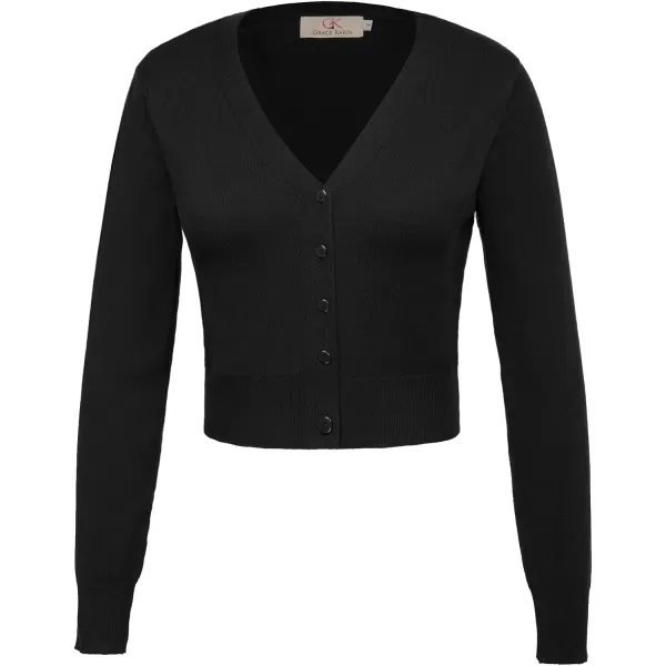 GRACE KARIN Womens Open Front Knit Cropped Bolero Shrug Cardigan Sweater Long Sleeve S4XLBlack