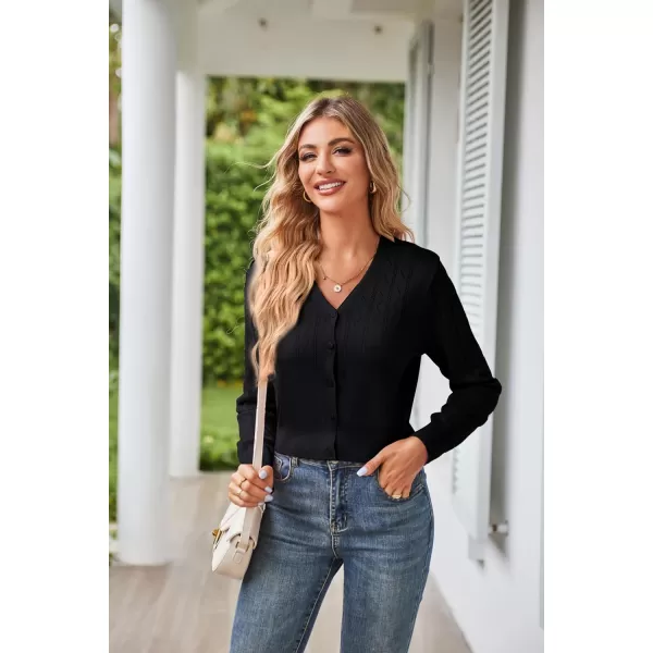 GRACE KARIN Womens Open Front Knit Cropped Bolero Shrug Cardigan Sweater Long Sleeve S4XLBlack Hollow Out