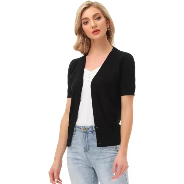 GRACE KARIN Womens Open Front Knit Cropped Bolero Shrug Cardigan Sweater Long Sleeve S4XLBlack Short Sleeve