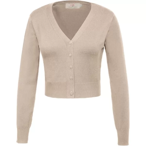 GRACE KARIN Womens Open Front Knit Cropped Bolero Shrug Cardigan Sweater Long Sleeve S4XLKhaki