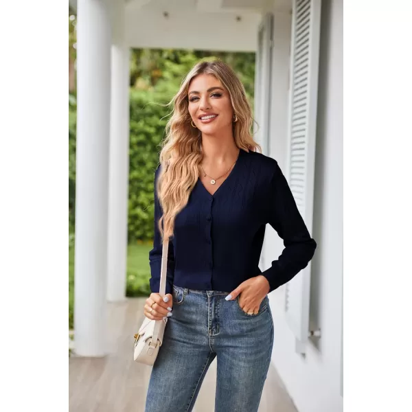 GRACE KARIN Womens Open Front Knit Cropped Bolero Shrug Cardigan Sweater Long Sleeve S4XLNavy Blue Hollow Out