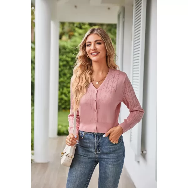 GRACE KARIN Womens Open Front Knit Cropped Bolero Shrug Cardigan Sweater Long Sleeve S4XLPink Hollow Out