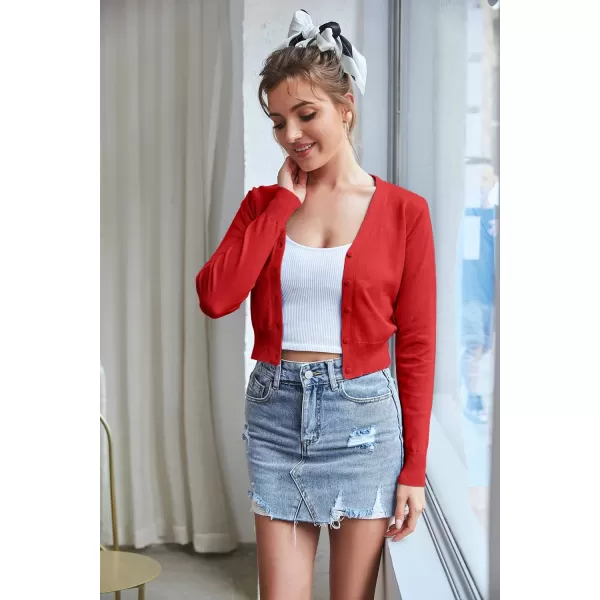 GRACE KARIN Womens Open Front Knit Cropped Bolero Shrug Cardigan Sweater Long Sleeve S4XLRed