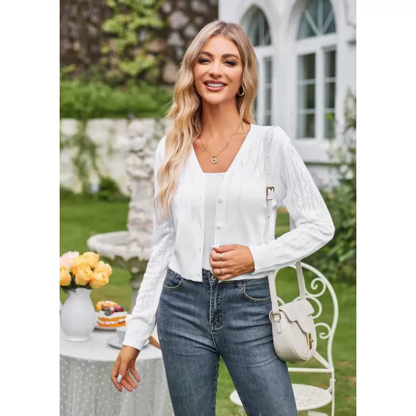 GRACE KARIN Womens Open Front Knit Cropped Bolero Shrug Cardigan Sweater Long Sleeve S4XLWhite Hollow Out